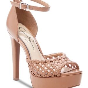 Jessica Simpson Nude Woven Platform Heels